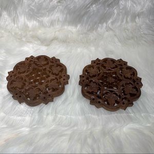 2 Vintage Wooden Trivets